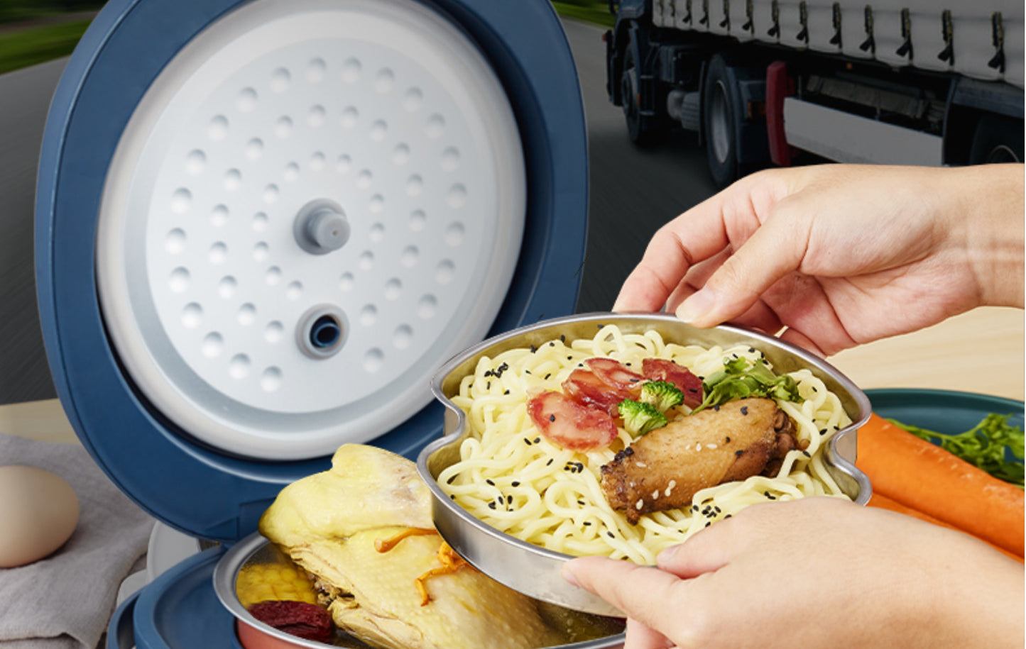 12V 24V 110V 220V 2L four voltage car home rice cooker van car rice cooker for travel global voltage use