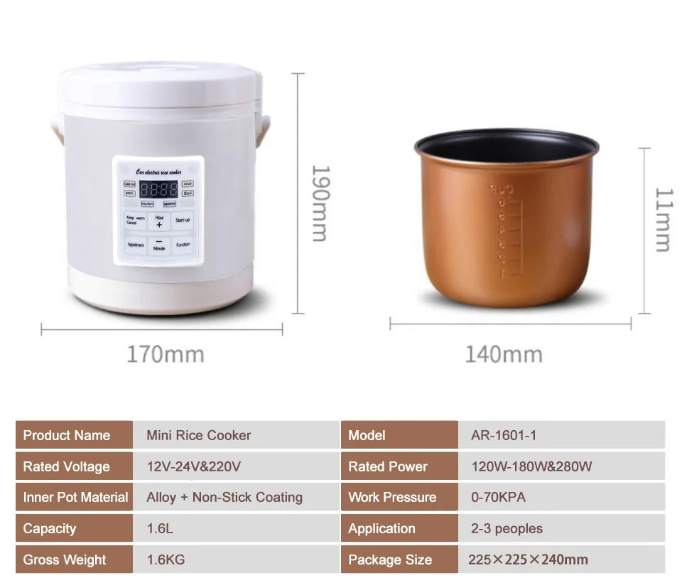 Rice Cooker Used in 12v 24v Car Multicooker Enough For Two to Three Persons