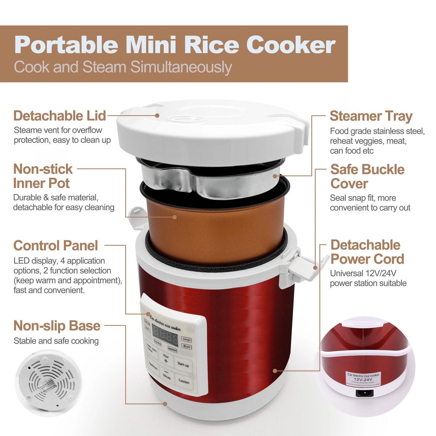 Rice Cooker Used in 12v 24v Car Multicooker Enough For Two to Three Persons